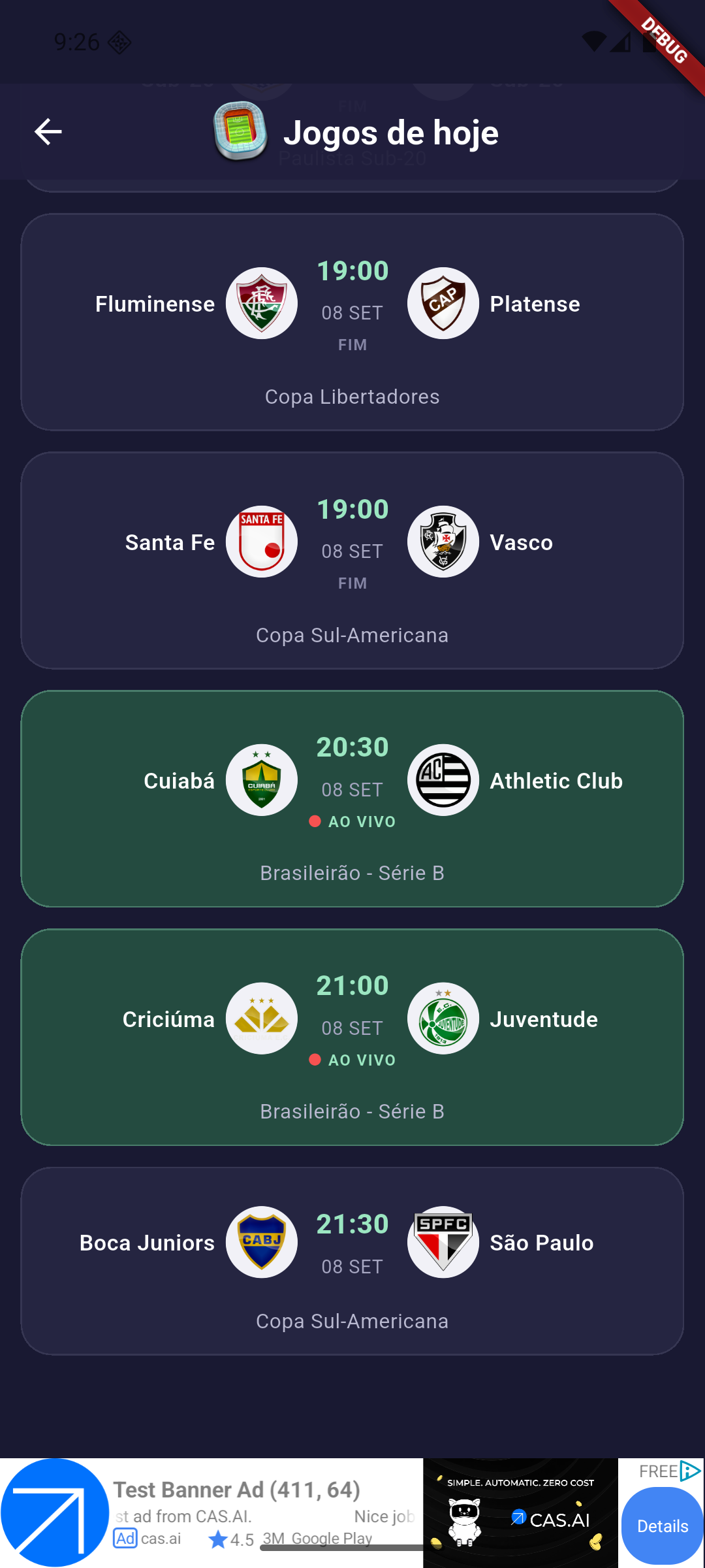 Tela do MaxPlay com destaque para partida ao vivo